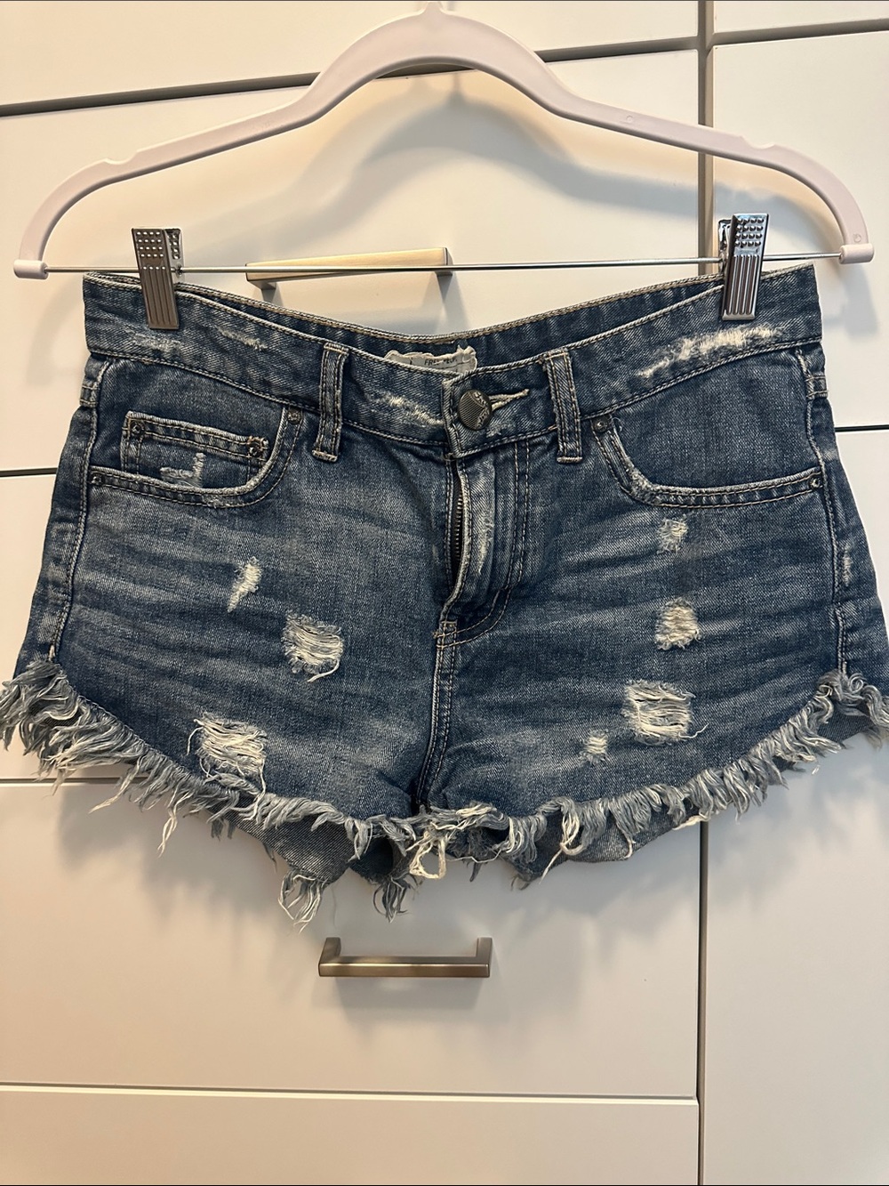 Free People Distressed Dark Blue Denim Cutoff Shorts